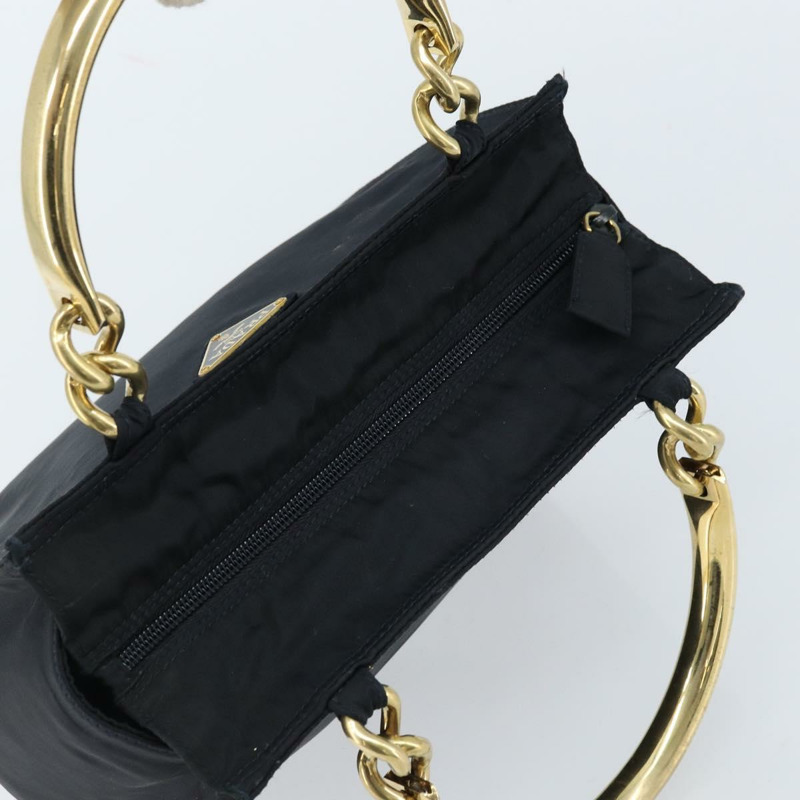 【日本直送】PRADA 金屬手柄手提包 尼龍 黑色 金色 正品 LNZ454V-5