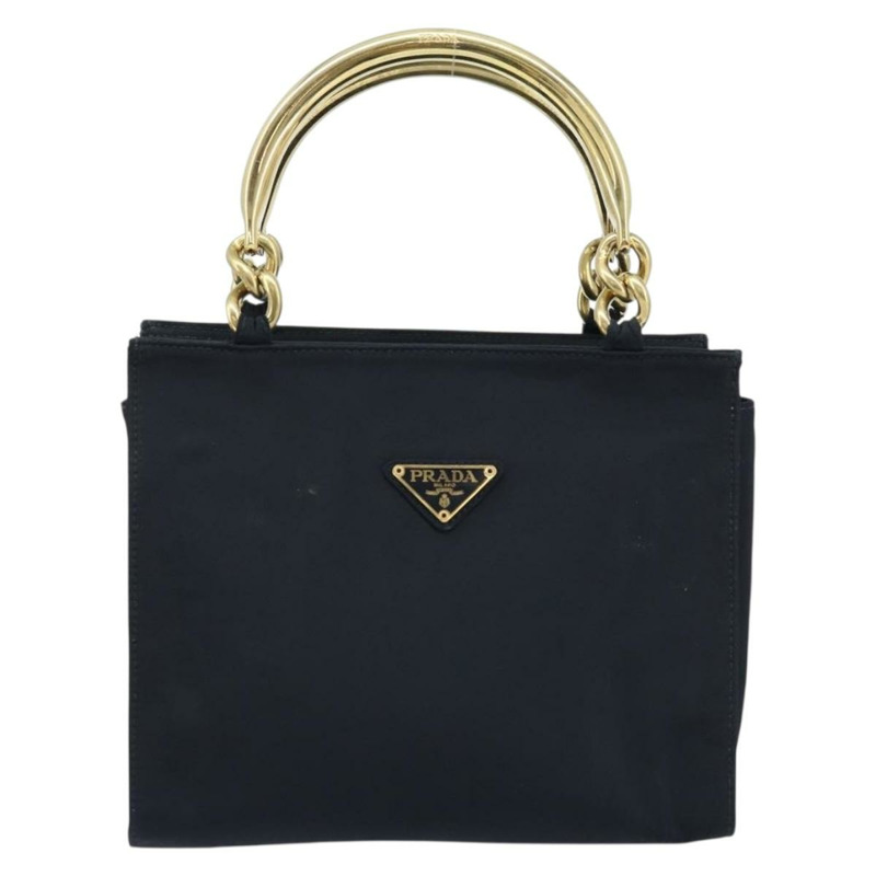 【日本直送】PRADA 金屬手柄手提包 尼龍 黑色 金色 正品 LNZ454V-12
