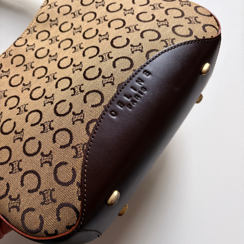 Celine 老花肩背包 真皮拼帆布 輕便百搭 腋下包 思琳-4