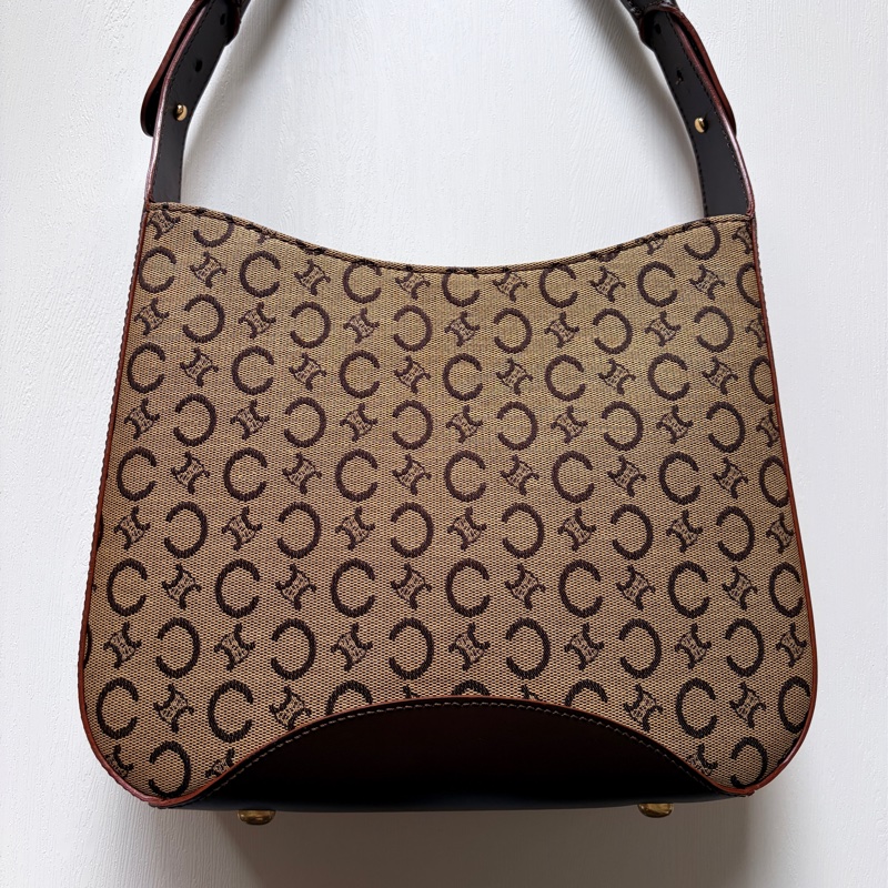 Celine 老花肩背包 真皮拼帆布 輕便百搭 腋下包 思琳-5