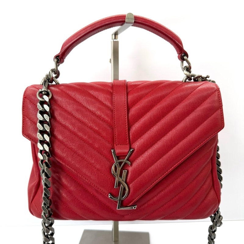 YSL 聖羅蘭 紅色山形紋手提斜背2way包 郵差包 COLLEGE 2WAY 392737-0