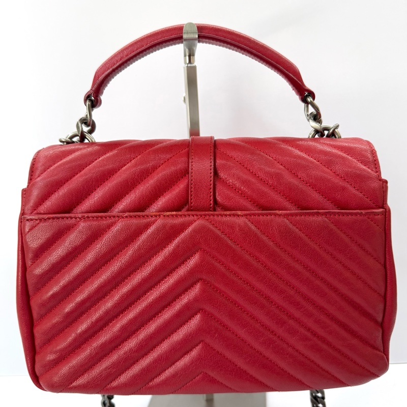 YSL 聖羅蘭 紅色山形紋手提斜背2way包 郵差包 COLLEGE 2WAY 392737-1