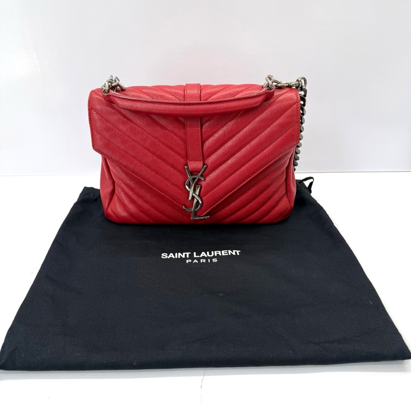 YSL 聖羅蘭 紅色山形紋手提斜背2way包 郵差包 COLLEGE 2WAY 392737-2