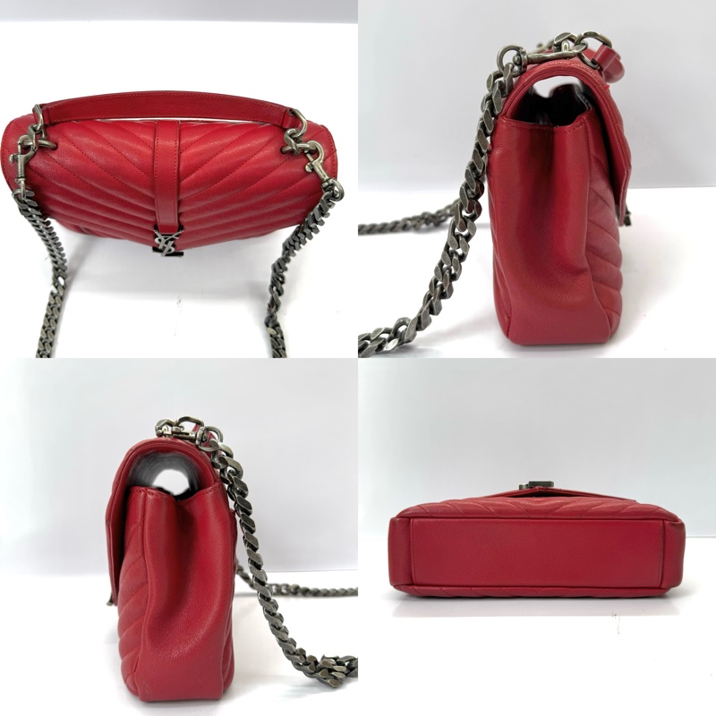 YSL 聖羅蘭 紅色山形紋手提斜背2way包 郵差包 COLLEGE 2WAY 392737-3