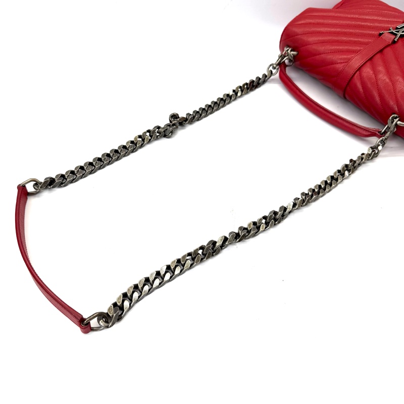 YSL 聖羅蘭 紅色山形紋手提斜背2way包 郵差包 COLLEGE 2WAY 392737-5