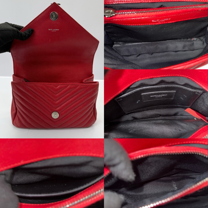 YSL 聖羅蘭 紅色山形紋手提斜背2way包 郵差包 COLLEGE 2WAY 392737-6
