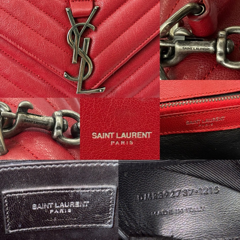 YSL 聖羅蘭 紅色山形紋手提斜背2way包 郵差包 COLLEGE 2WAY 392737-7