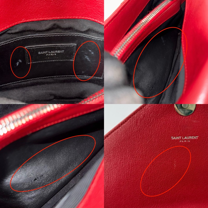 YSL 聖羅蘭 紅色山形紋手提斜背2way包 郵差包 COLLEGE 2WAY 392737-8