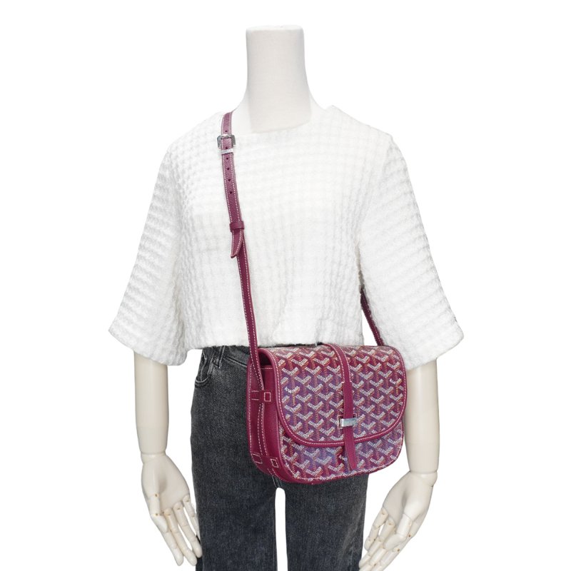 Goyard Belvedere PM 帆布穿釦斜背包(酒紅)-5