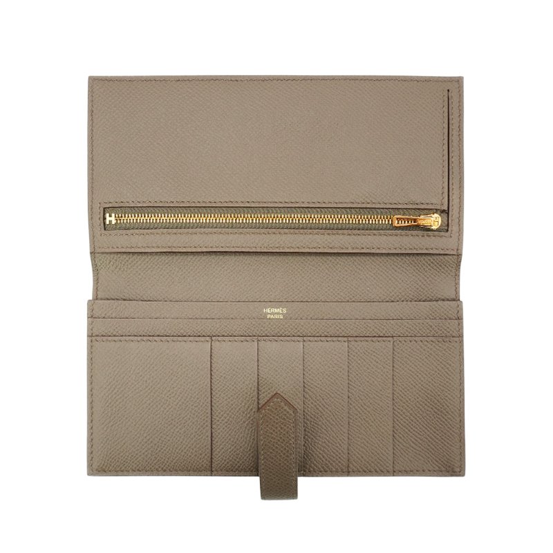 Hermes Bearn Epsom 牛皮玫瑰金釦穿式長夾(8F錫器灰)-4