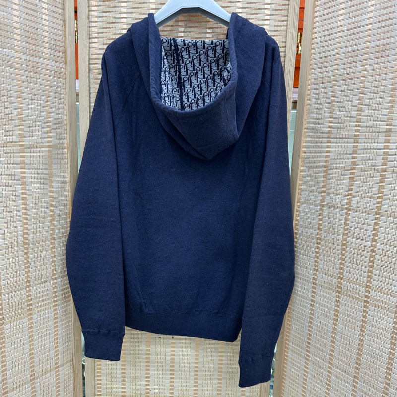 Dior 迪奧 新款 海軍藍 刺繡字母Logo內裡老花滿印羊絨混織拉鍊外套 M碼-1