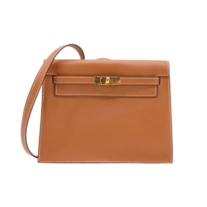 Hermes 展示品 Kelly Danse Evercolor皮金釦二用包(Gold金棕)-2