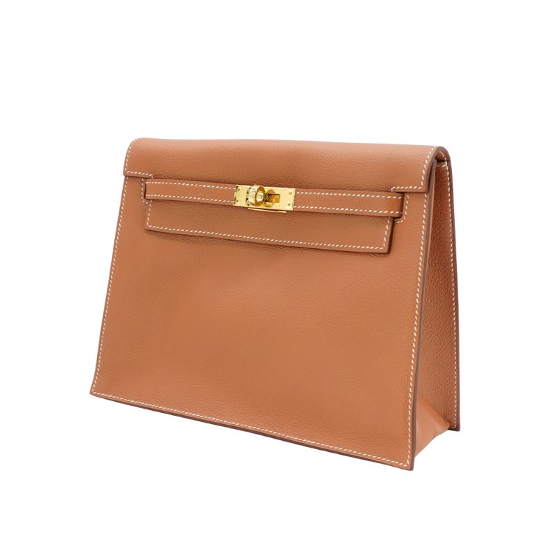 Hermes 展示品 Kelly Danse Evercolor皮金釦二用包(Gold金棕)-3