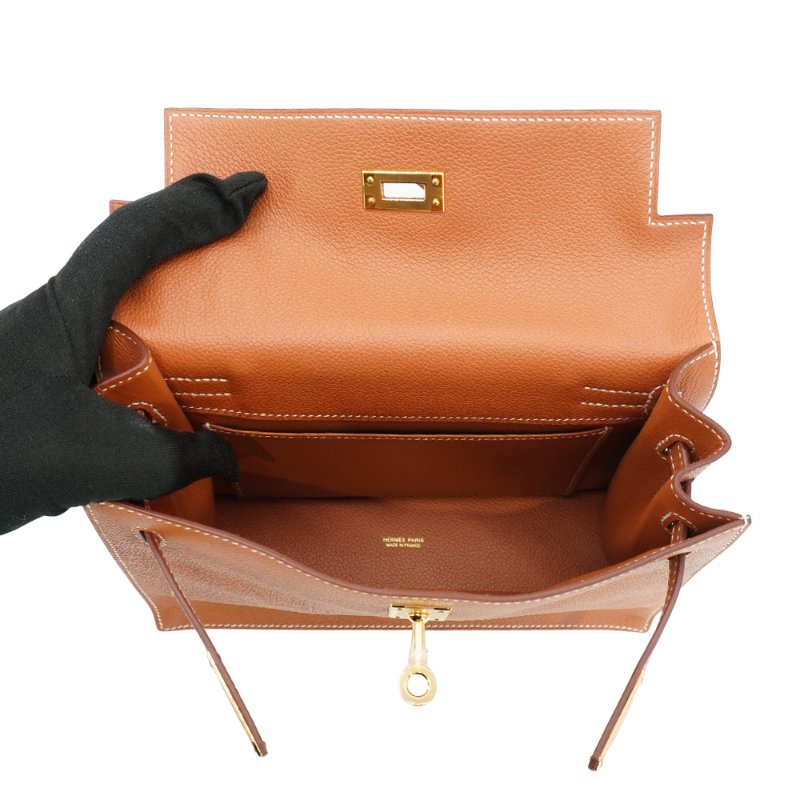 Hermes 展示品 Kelly Danse Evercolor皮金釦二用包(Gold金棕)-6
