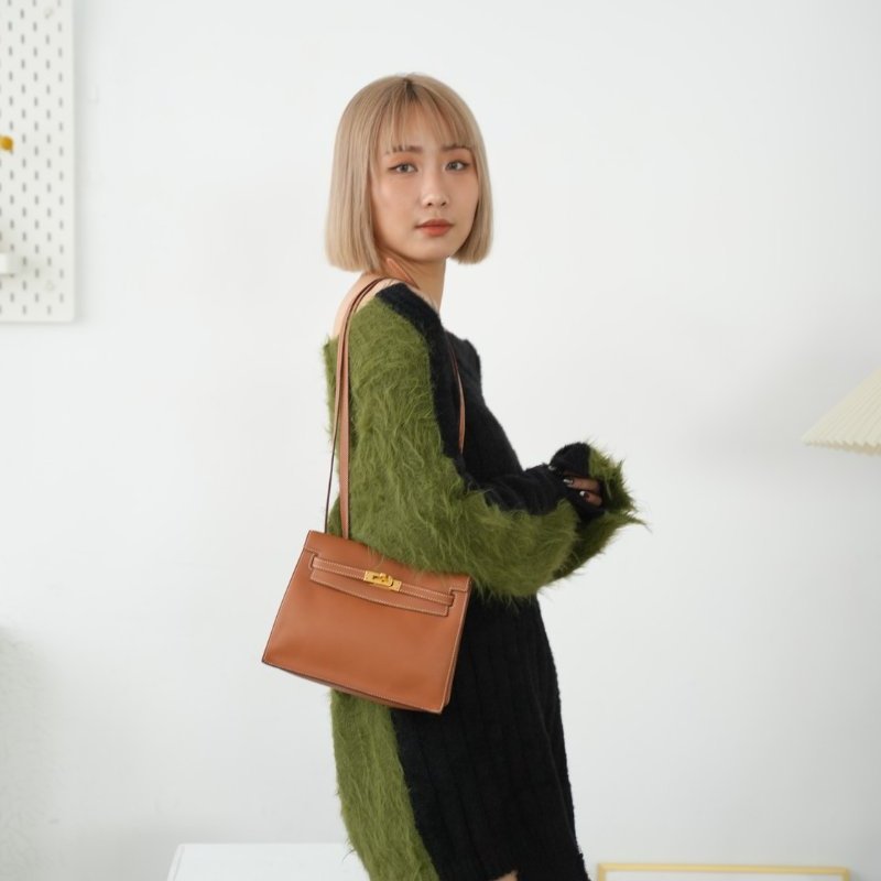 Hermes 展示品 Kelly Danse Evercolor皮金釦二用包(Gold金棕)-0