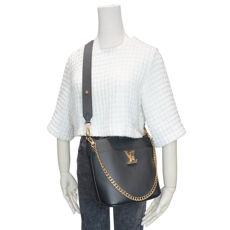 Louis Vuitton Lock and Walk 粒面小牛皮轉釦二用托特包(M24006-黑)-5