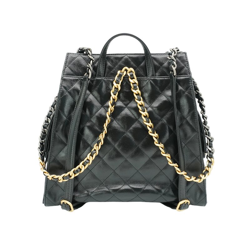 Chanel 25bag 菱格紋小牛皮束口雙色鍊後背包(AS5760-黑)-2