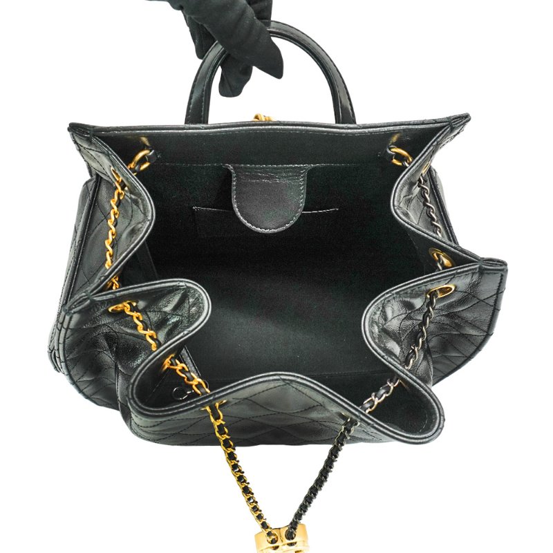 Chanel 25bag 菱格紋小牛皮束口雙色鍊後背包(AS5760-黑)-4