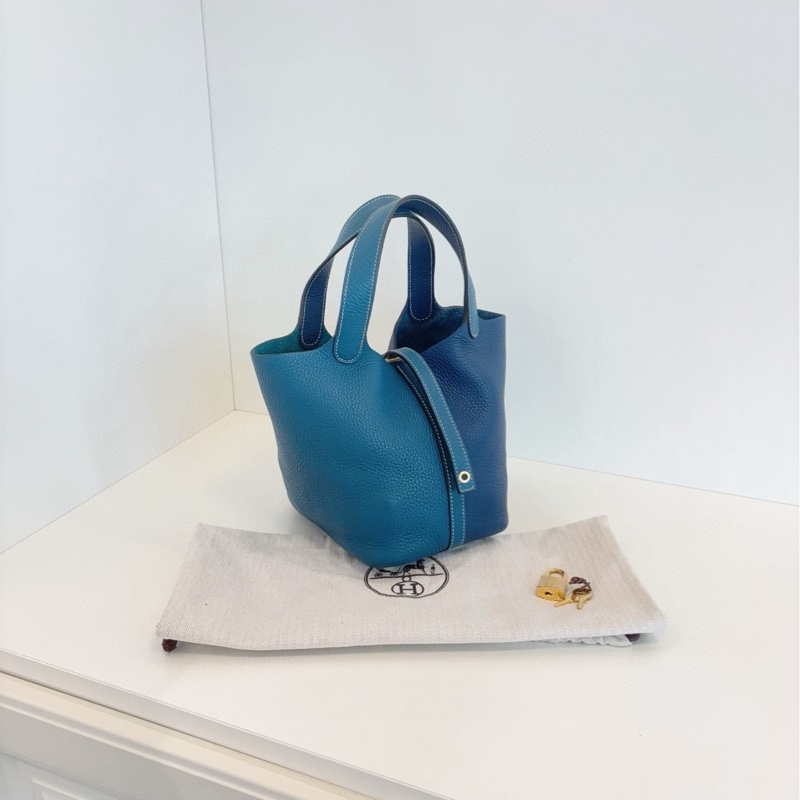 【98新部分膜在🆕】Hermes Picotin拼色菜籃子18 新色 深邃藍拼博斯普魯斯綠 💎手提包-2