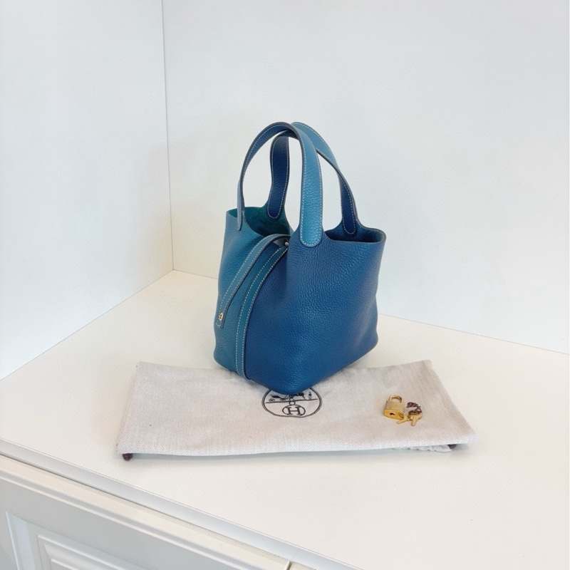 【98新部分膜在🆕】Hermes Picotin拼色菜籃子18 新色 深邃藍拼博斯普魯斯綠 💎手提包-3