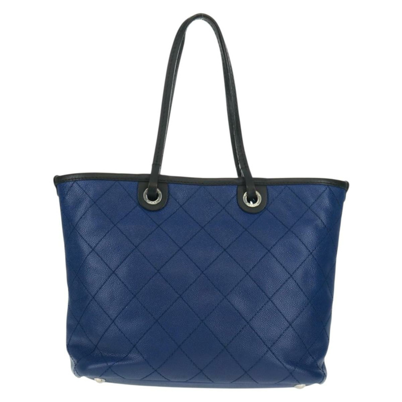 【日本直送】香奈兒 (CHANEL) Matelasse 托特包，魚子醬紋皮革，海軍藍，銀色雙C標誌，正品編號 166301M-2