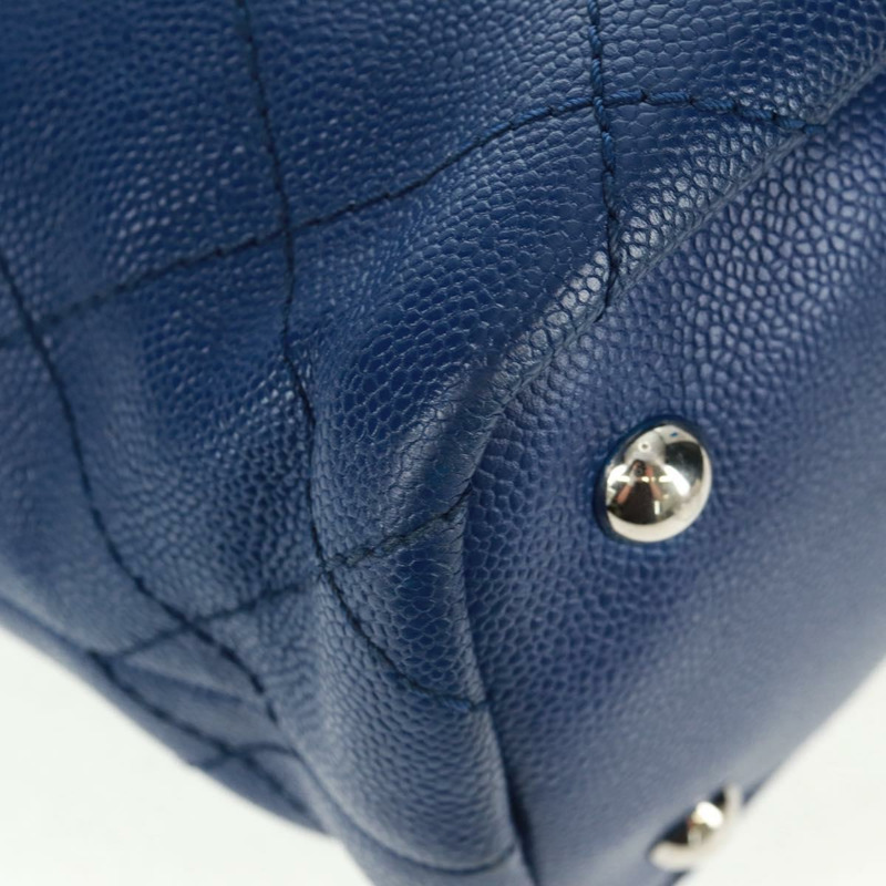 【日本直送】香奈兒 (CHANEL) Matelasse 托特包，魚子醬紋皮革，海軍藍，銀色雙C標誌，正品編號 166301M-9