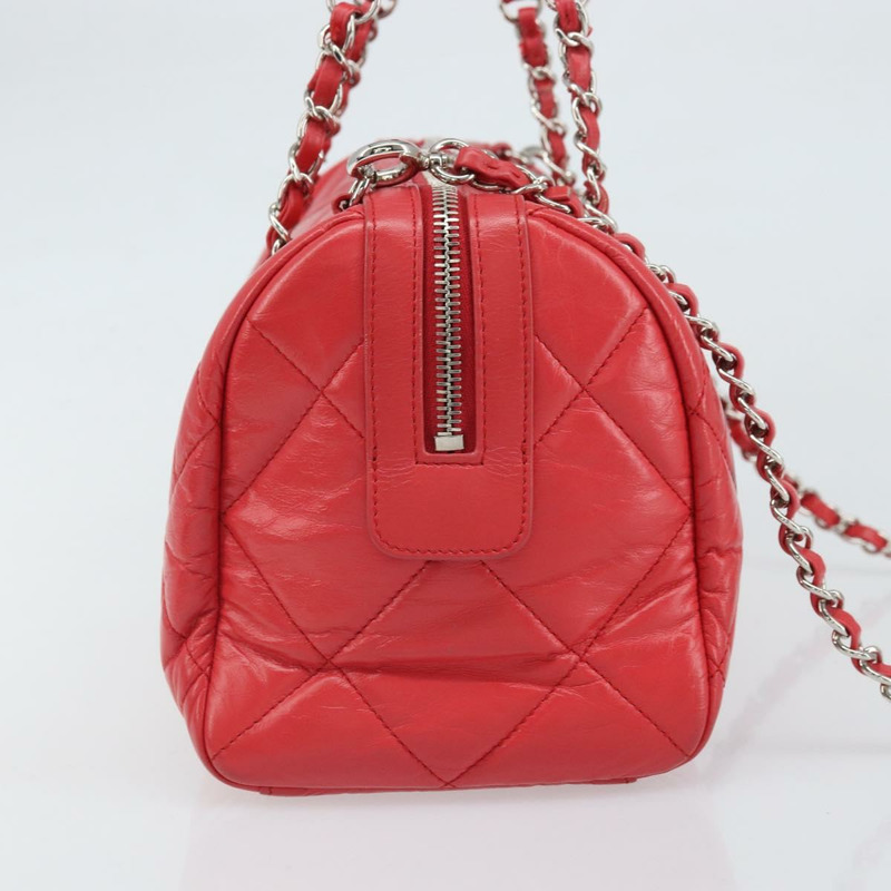 【日本直送】香奈兒鏈條波士頓包 皮革 兩用 紅色 銀色 CC 標誌 正品 169810SAM-4