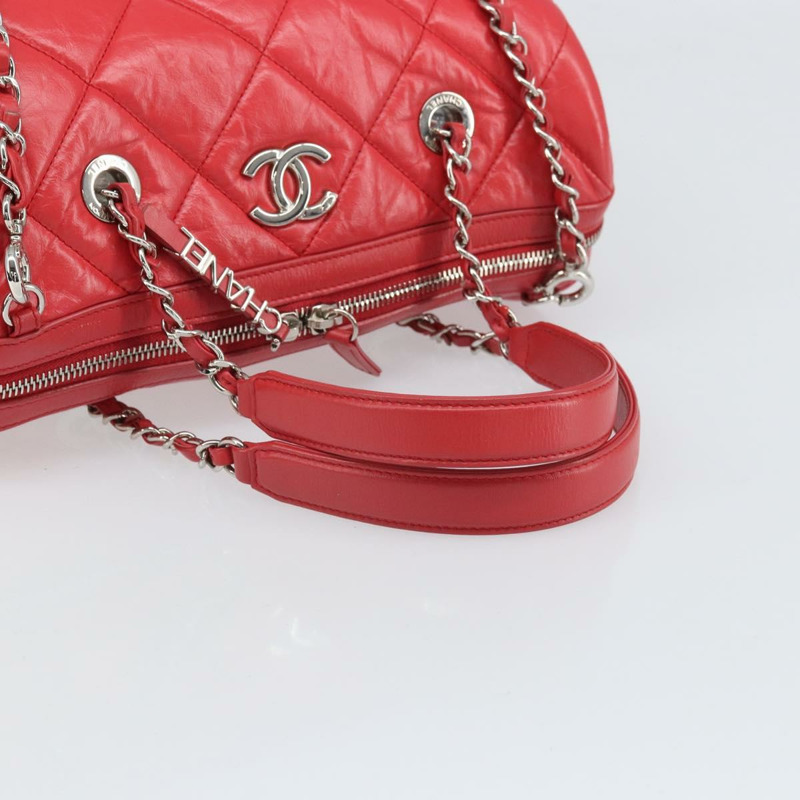 【日本直送】香奈兒鏈條波士頓包 皮革 兩用 紅色 銀色 CC 標誌 正品 169810SAM-6