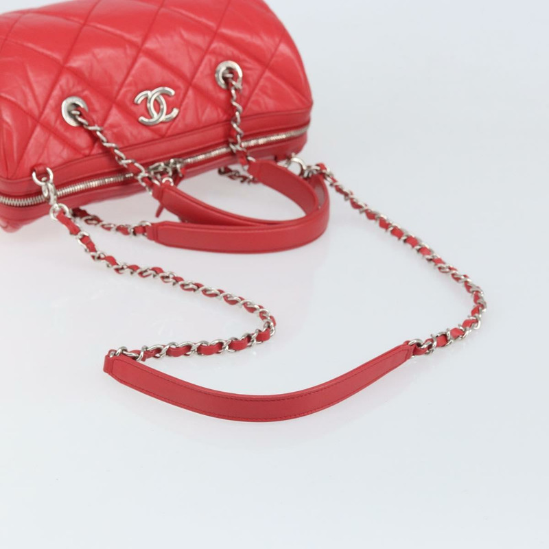 【日本直送】香奈兒鏈條波士頓包 皮革 兩用 紅色 銀色 CC 標誌 正品 169810SAM-8