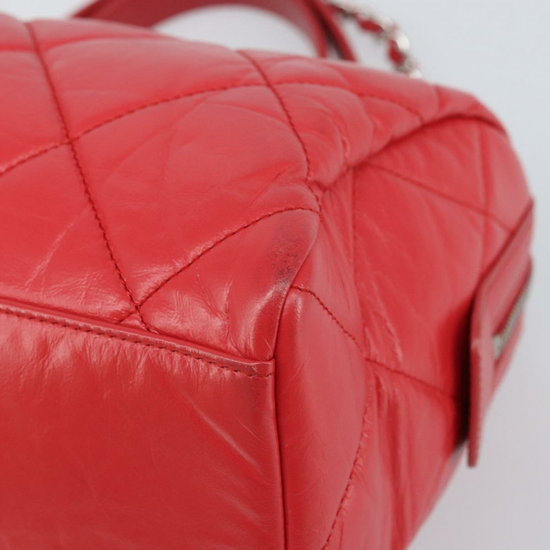 【日本直送】香奈兒鏈條波士頓包 皮革 兩用 紅色 銀色 CC 標誌 正品 169810SAM-12