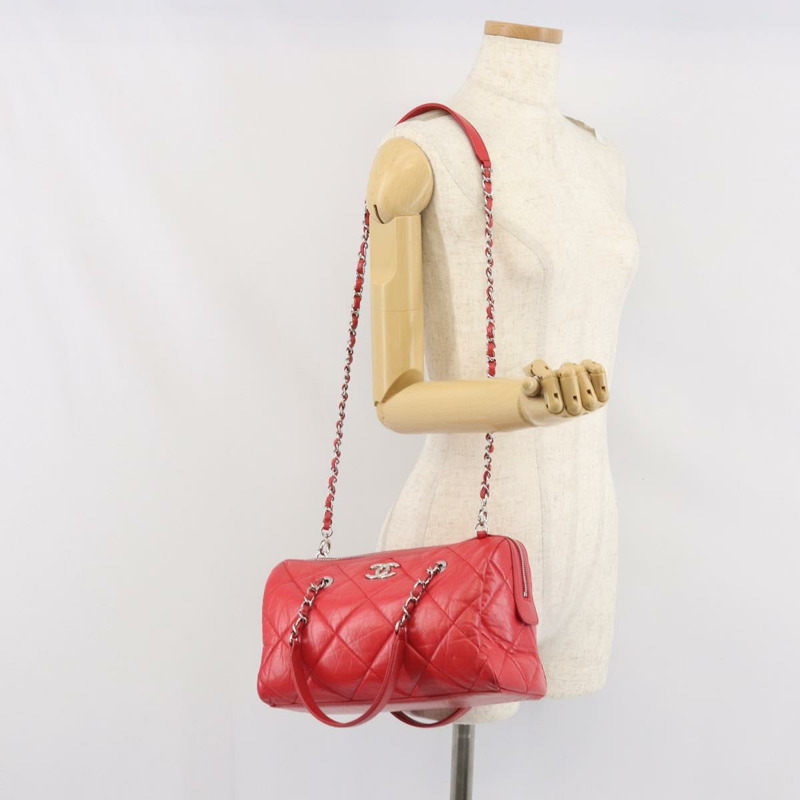 【日本直送】香奈兒鏈條波士頓包 皮革 兩用 紅色 銀色 CC 標誌 正品 169810SAM-25