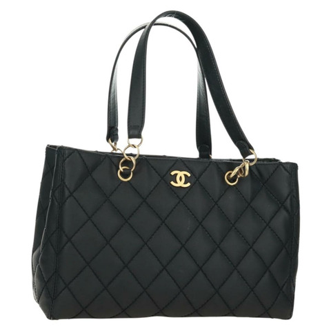 香奈兒 (CHANEL) 絎縫野性紋理手提包，黑色皮革，金色雙C標誌，正品編號 165820V