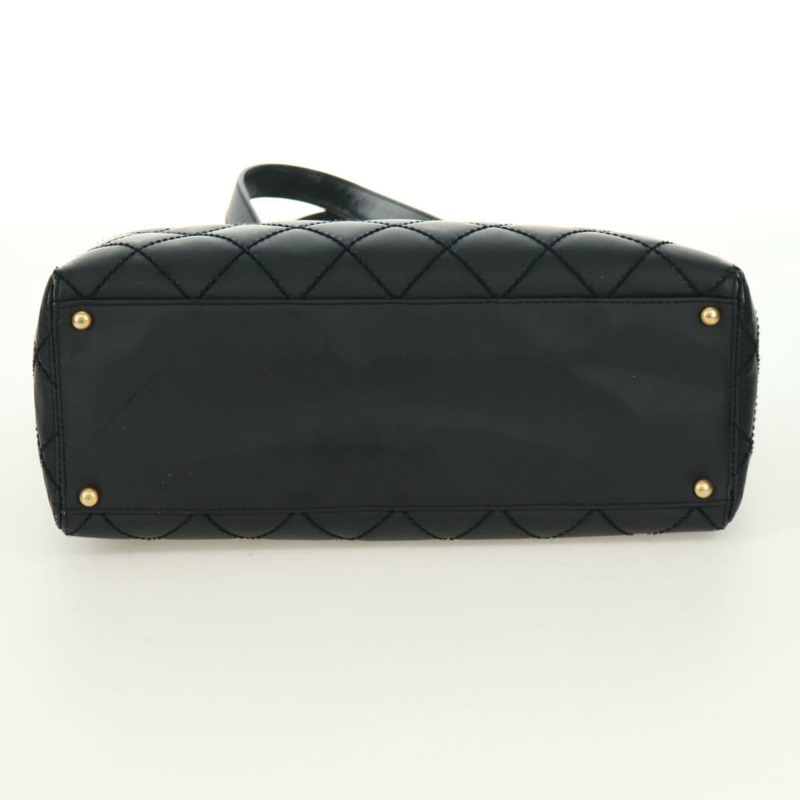 【日本直送】香奈兒 (CHANEL) 絎縫野性紋理手提包,黑色皮革,金色雙C標誌,正品編號 165820V-9