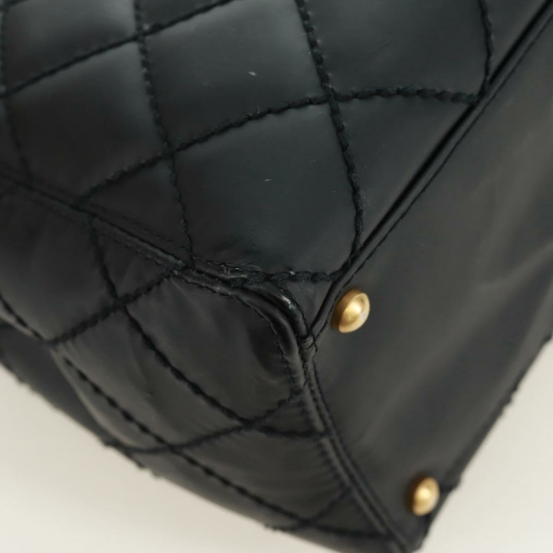 【日本直送】香奈兒 (CHANEL) 絎縫野性紋理手提包,黑色皮革,金色雙C標誌,正品編號 165820V-12