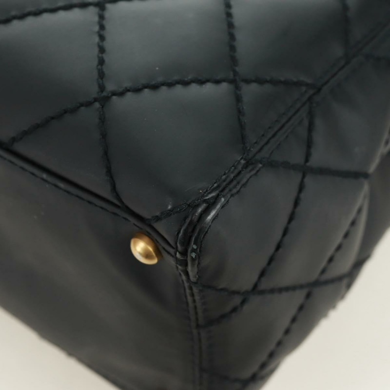 【日本直送】香奈兒 (CHANEL) 絎縫野性紋理手提包,黑色皮革,金色雙C標誌,正品編號 165820V-13