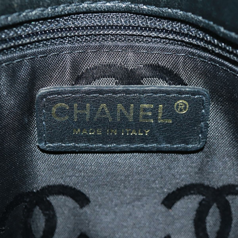 【日本直送】香奈兒 (CHANEL) 絎縫野性紋理手提包,黑色皮革,金色雙C標誌,正品編號 165820V-16