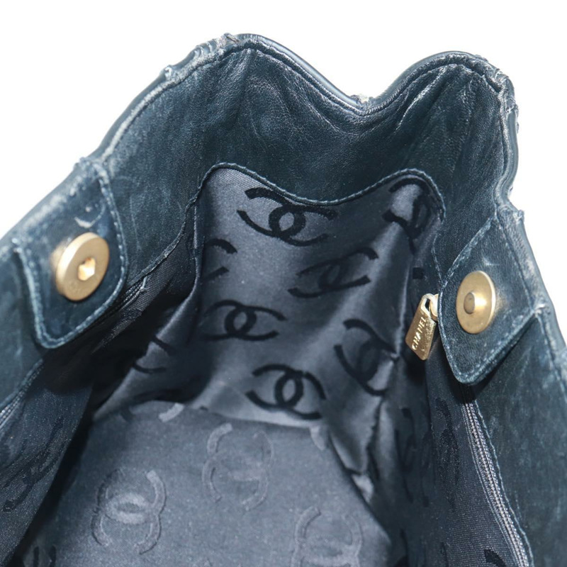 【日本直送】香奈兒 (CHANEL) 絎縫野性紋理手提包,黑色皮革,金色雙C標誌,正品編號 165820V-19