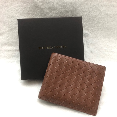 BV intrecciato啡色編織雙折銀包 XB984