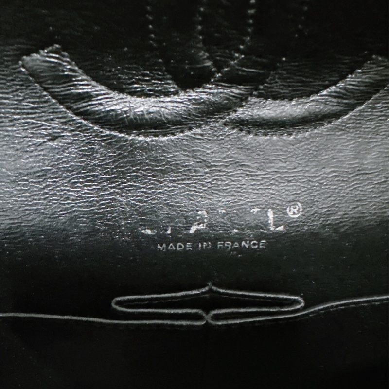 8 成新  Chanel香奈兒 cf中號 黑色荔枝皮 黑銀雙蓋鏈條包，成色如圖，燙金糊了，整體護理，鐳射11開-7