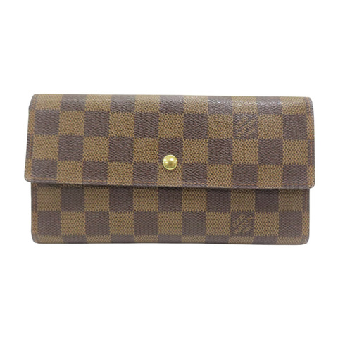棕色 棋盤格帆布 Portefeuille International 扣式長夾【LOUIS VUITTON LV 路易威登】 N61217