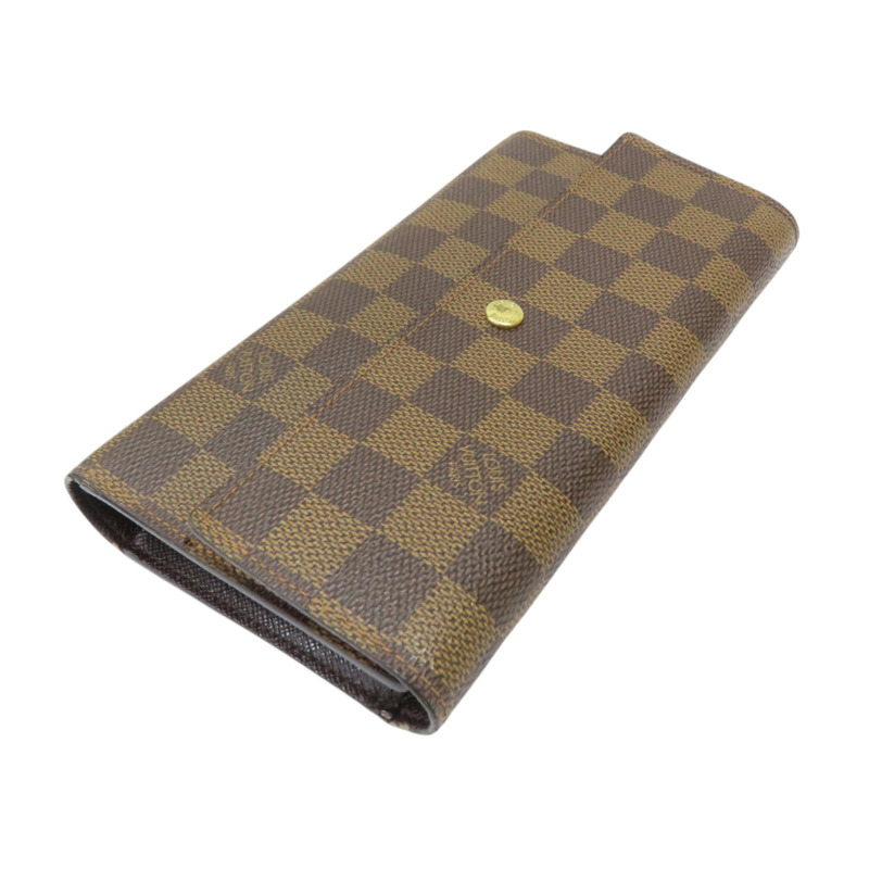 棕色 棋盤格帆布 Portefeuille International 扣式長夾【LOUIS VUITTON LV 路易威登】 N61217-2