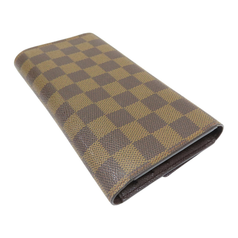 棕色 棋盤格帆布 Portefeuille International 扣式長夾【LOUIS VUITTON LV 路易威登】 N61217-3