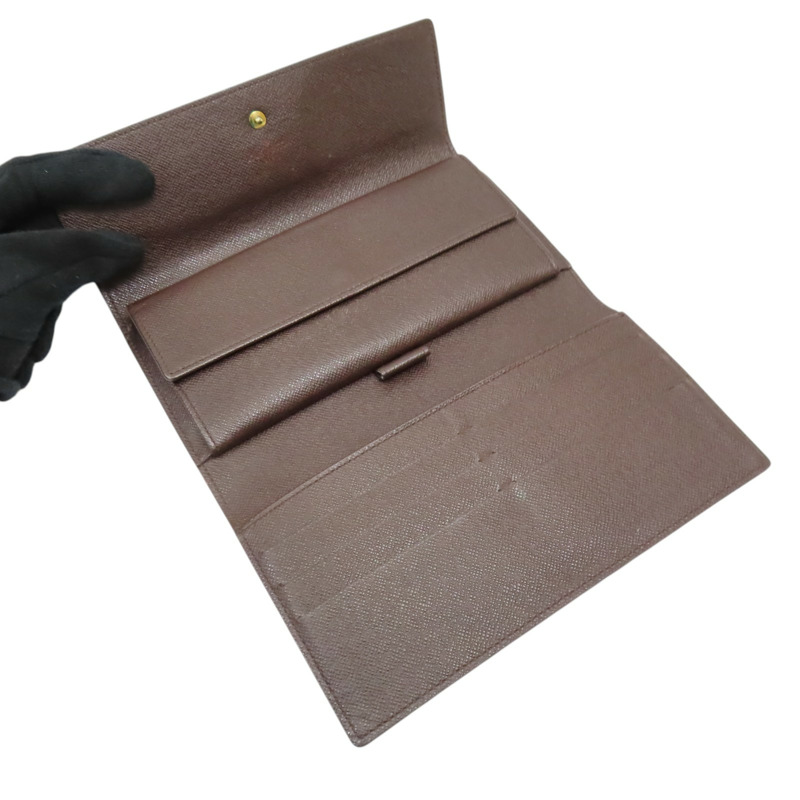 棕色 棋盤格帆布 Portefeuille International 扣式長夾【LOUIS VUITTON LV 路易威登】 N61217-4