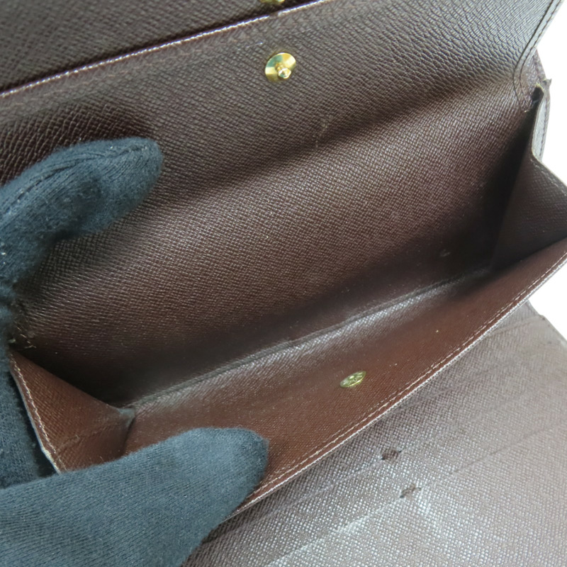 棕色 棋盤格帆布 Portefeuille International 扣式長夾【LOUIS VUITTON LV 路易威登】 N61217-5