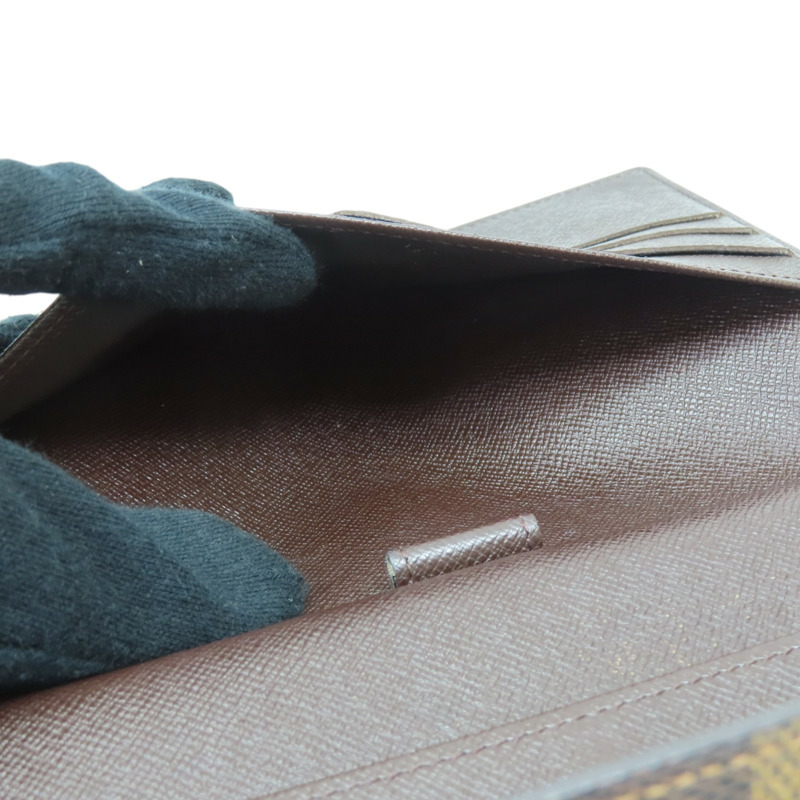 棕色 棋盤格帆布 Portefeuille International 扣式長夾【LOUIS VUITTON LV 路易威登】 N61217-7