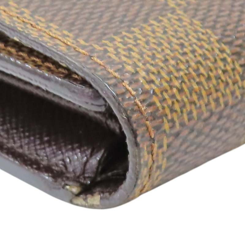 棕色 棋盤格帆布 Portefeuille International 扣式長夾【LOUIS VUITTON LV 路易威登】 N61217-12