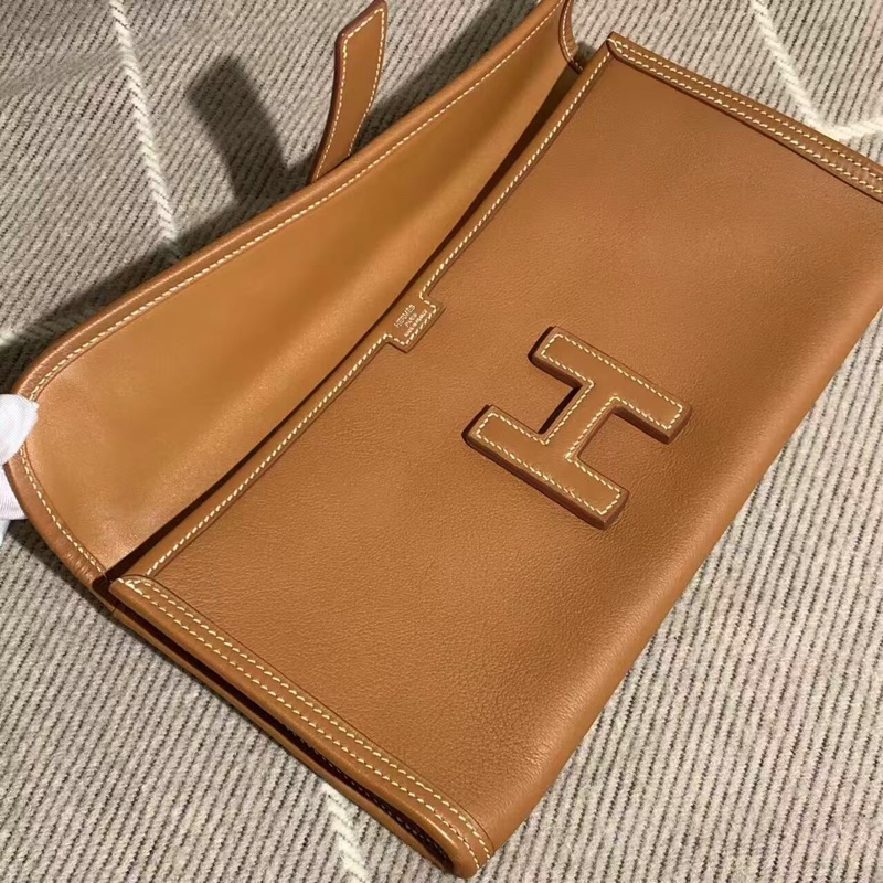 HERMES Jige Elan 29 手拿包金棕色X刻，尺寸：29x15，沒有附件，成色如圖，邊角輕微磨損-6