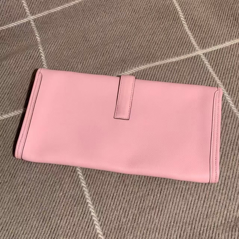 H260316)gz)HERMES Jige Elan 29 手拿包櫻花粉X刻，尺寸：29x15，沒有附件，成色如圖，邊角輕微磨損-3