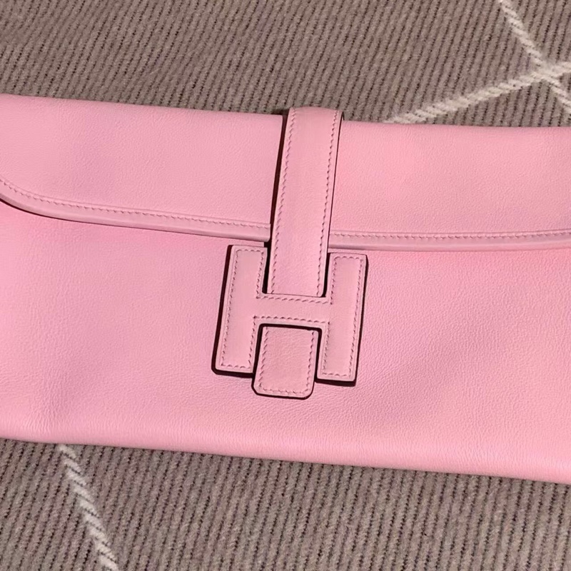 H260316)gz)HERMES Jige Elan 29 手拿包櫻花粉X刻，尺寸：29x15，沒有附件，成色如圖，邊角輕微磨損-5
