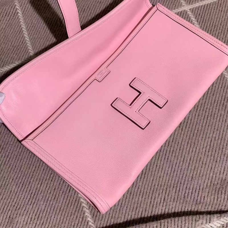 H260316)gz)HERMES Jige Elan 29 手拿包櫻花粉X刻，尺寸：29x15，沒有附件，成色如圖，邊角輕微磨損-6